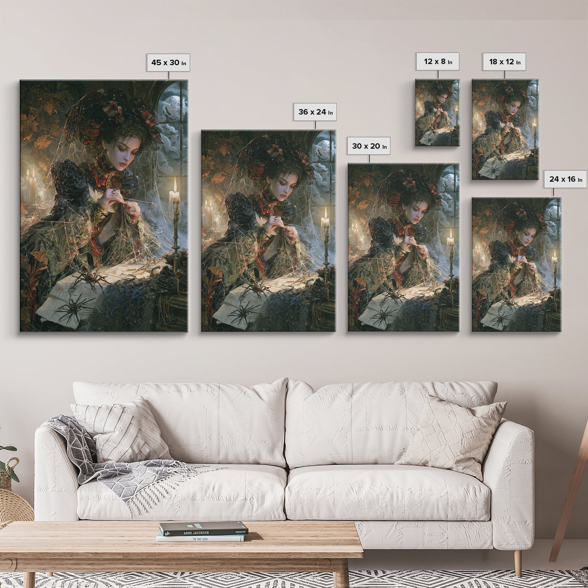 The Spider Sewing Circle, Victorian Horror Portrait, Vertical Wall Art, Framed Canvas Print, Gothic Wall Decor, Halloween Portrait Art