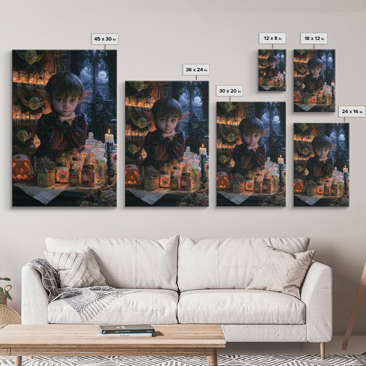 The Goblin Candy Shop, Dark Academia Wall Art, Vertical Wall Art, Framed Canvas Print, Gothic Wall Decor, Halloween Portrait Art