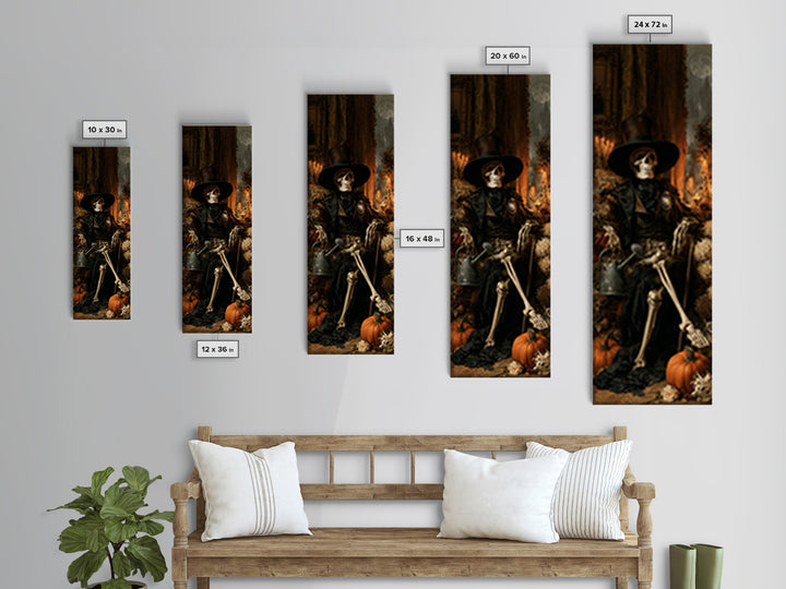 The Skeleton Gardeners, Dark Academia Wall Art, Tall Narrow Wall Art, Framed Canvas Print, Gothic Wall Decor, Halloween Portrait Art