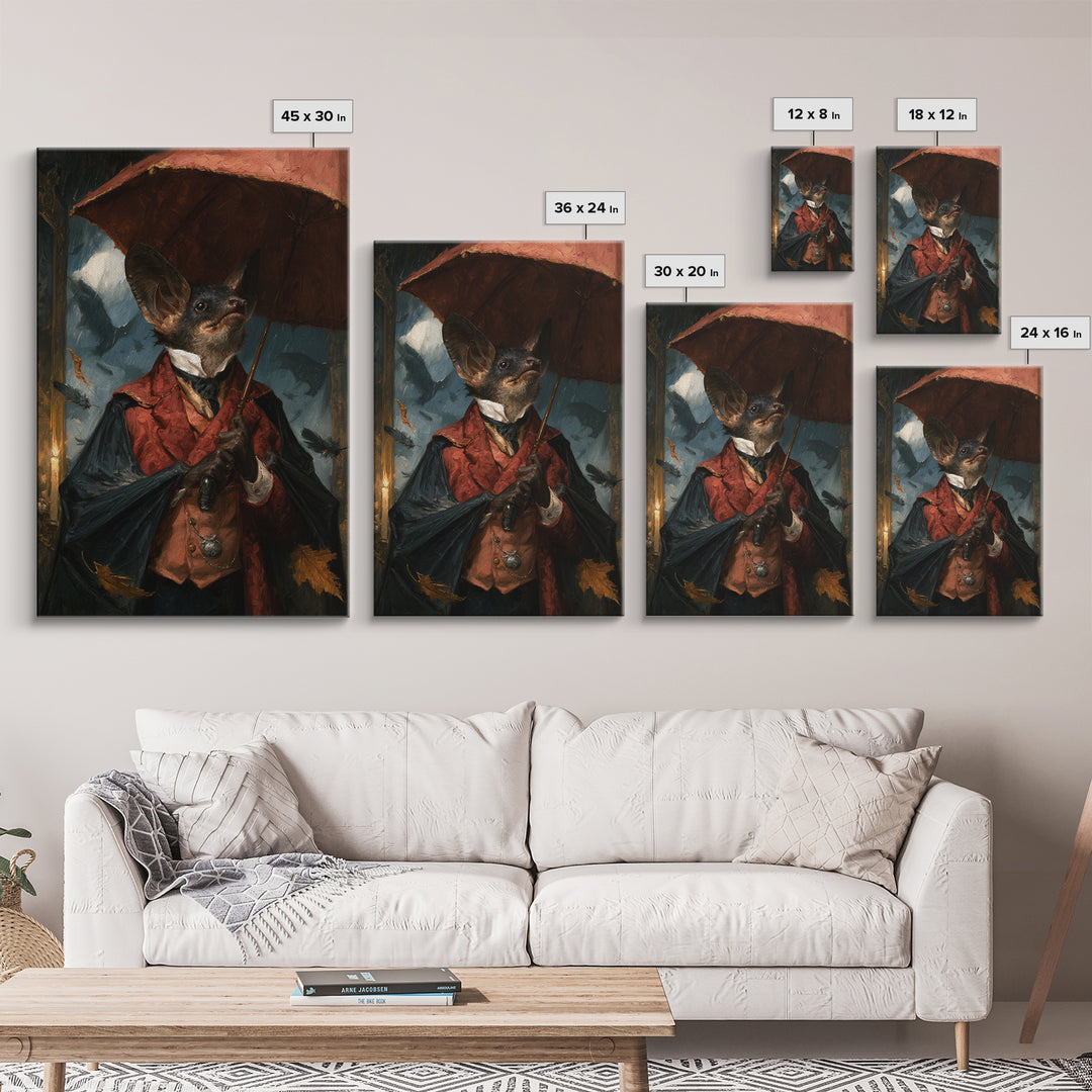 The Bat Umbrella Salesman, Macabre Victorian Decor, Vertical Wall Art, Canvas Print, Gothic Wall Decor, Halloween Portrait Art