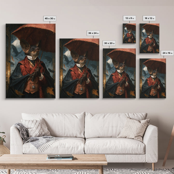 The Bat Umbrella Salesman, Macabre Victorian Decor, Vertical Wall Art, Canvas Print, Gothic Wall Decor, Halloween Portrait Art