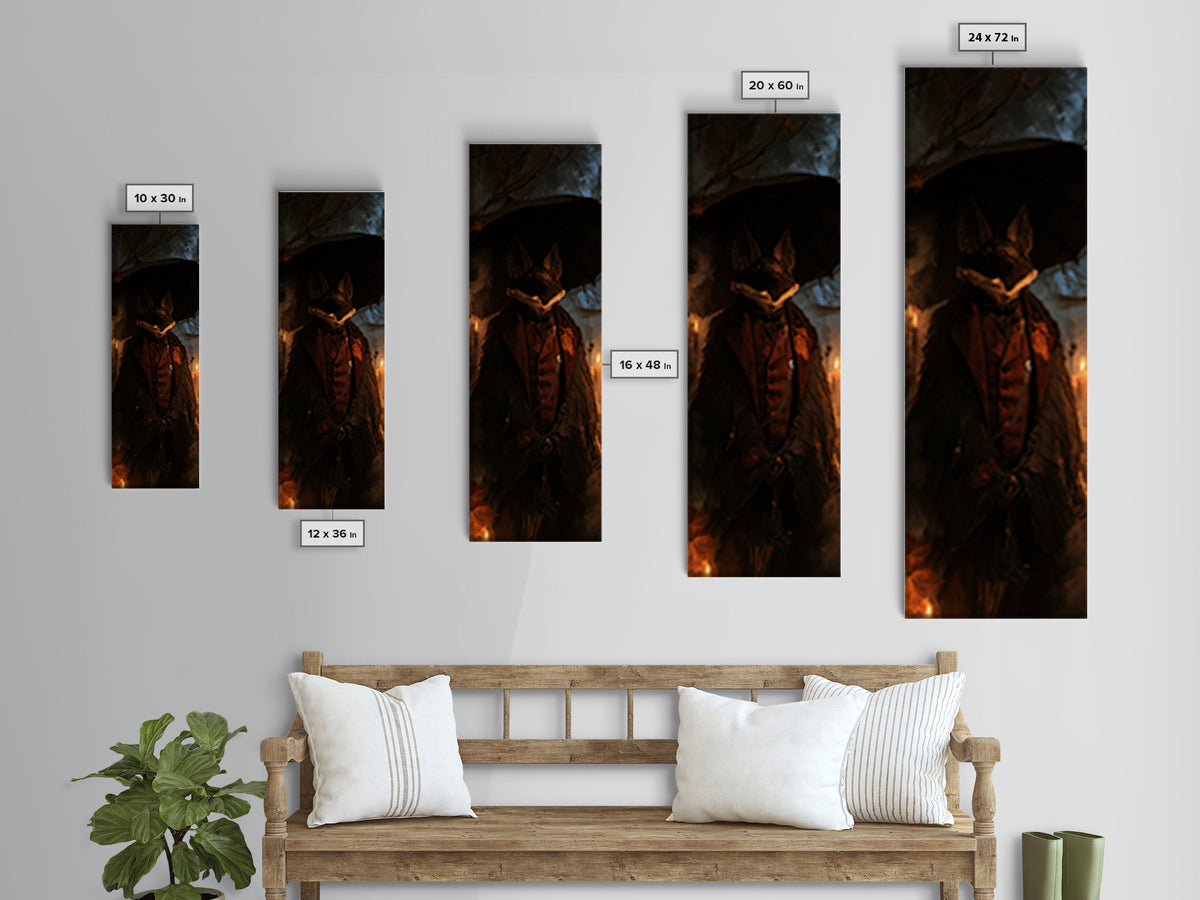 The Bat Umbrella Salesman, Macabre Victorian Decor, Tall Narrow Wall Art, Framed Canvas Print, Gothic Wall Decor, Halloween Portrait Art