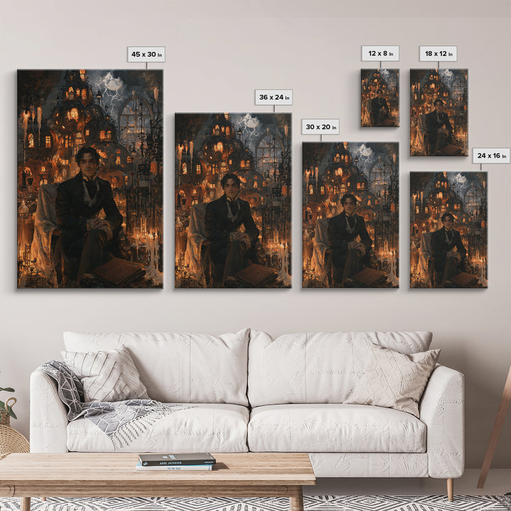 The Pumpkin-House Neighborhood, Macabre Victorian Decor, Vertical Wall Art, Framed Canvas Print, Gothic Wall Decor, Halloween Portrait Art