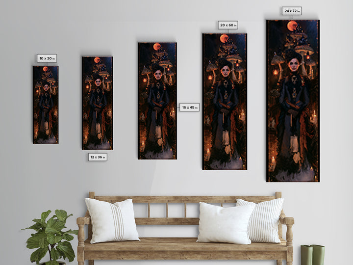 The Moonlit Mushroom Village, Macabre Victorian Decor, Tall Narrow Wall Art, Framed Canvas Print, Gothic Wall Decor, Halloween Portrait Art