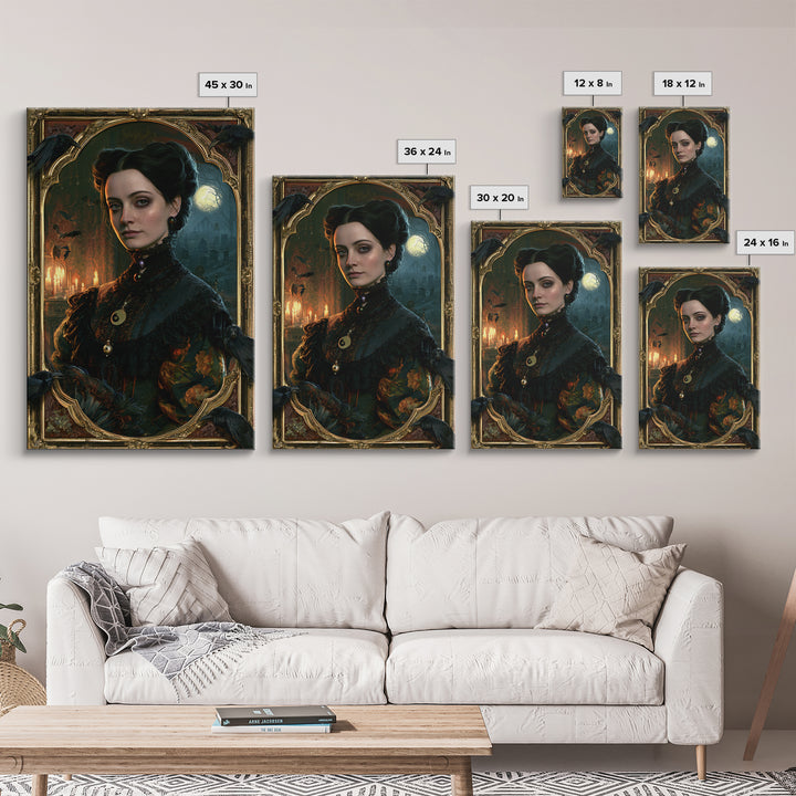 The Raven Post Office, Victorian Horror Portrait, Vertical Wall Art, Framed Canvas Print, Gothic Wall Decor, Halloween Portrait Art