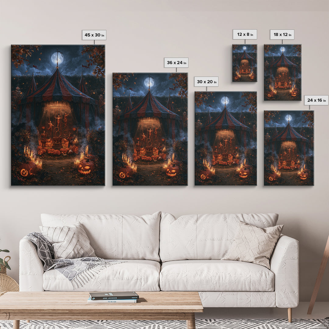 The Jack-O'-Lantern Circus, Macabre Victorian Decor, Vertical Wall Art, Framed Canvas Print, Gothic Wall Decor, Halloween Portrait Art