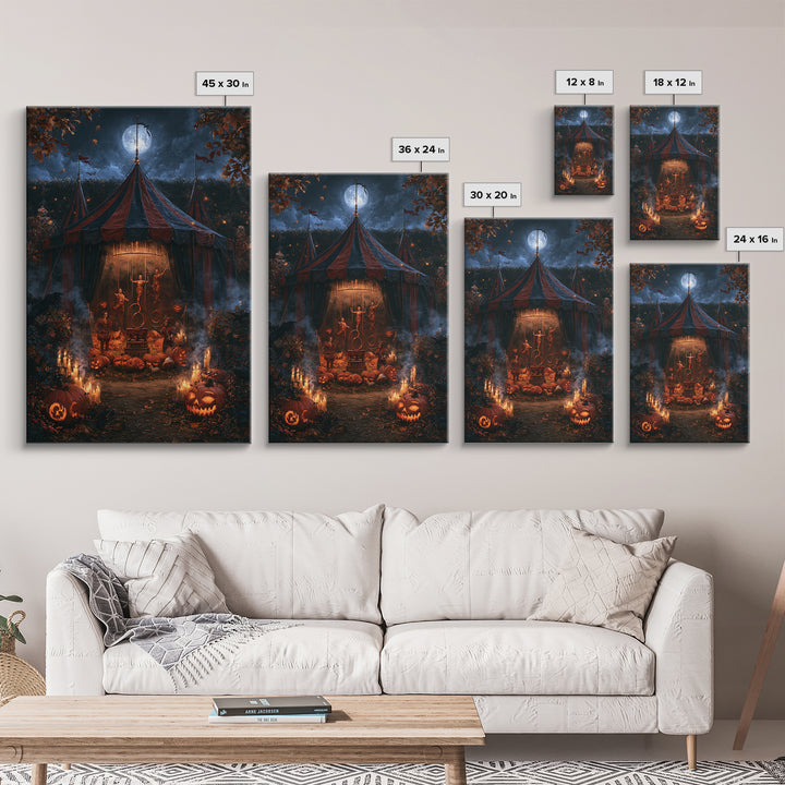 The Jack-O'-Lantern Circus, Macabre Victorian Decor, Vertical Wall Art, Framed Canvas Print, Gothic Wall Decor, Halloween Portrait Art