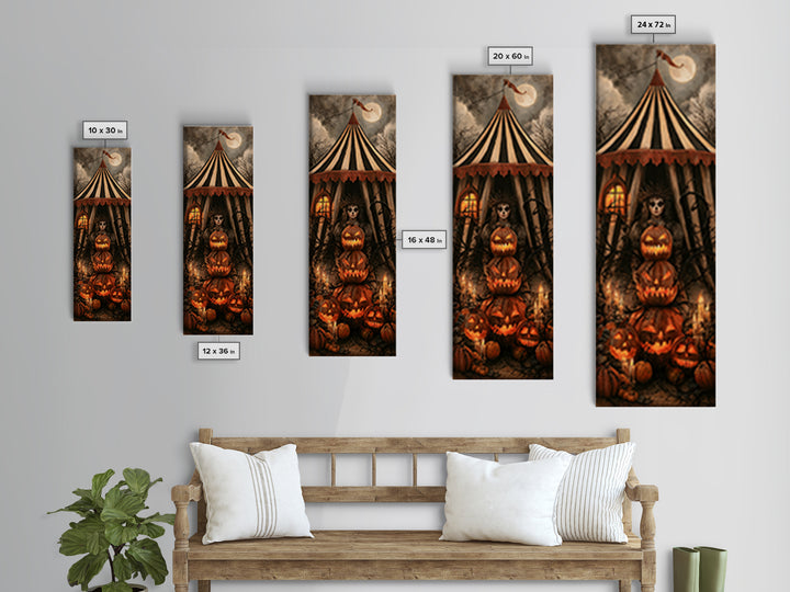 The Jack-O'-Lantern Circus, Macabre Victorian Decor, Tall Narrow Wall Art, Framed Canvas Print, Gothic Wall Decor, Halloween Portrait Art