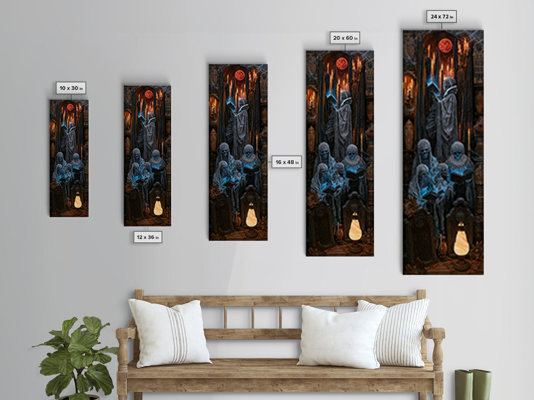 The Graveyard Book Club, Antique Gothic Portrait, Tall Narrow Wall Art, Framed Canvas Print, Gothic Wall Decor, Halloween Portrait Art