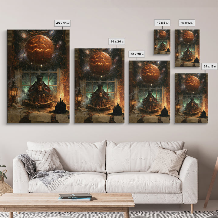 The Cosmic Pumpkin God, Macabre Victorian Decor, Vertical Wall Art, Canvas Print, Gothic Wall Decor, Halloween Portrait Art, Horror Wall Art