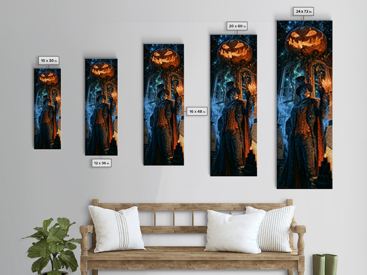 The Cosmic Pumpkin God, Victorian Gothic Art, Tall Narrow Wall Art, Framed Canvas Print, Gothic Wall Decor, Halloween Portrait Art