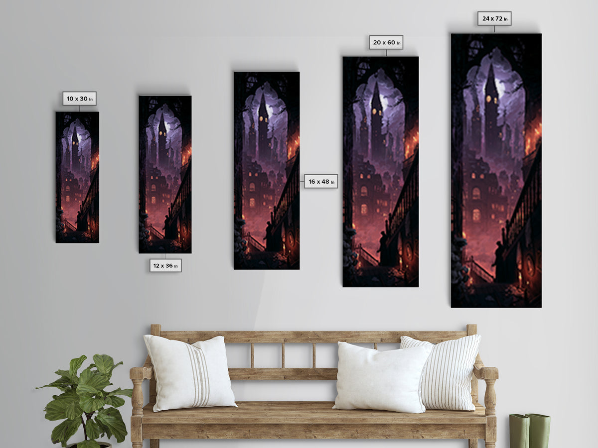 The Haunted City Skyline, Dark Academia Wall Art, Tall Narrow Wall Art, Framed Canvas Print, Gothic Wall Decor, Halloween Portrait Art