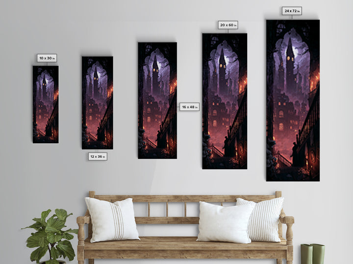 The Haunted City Skyline, Dark Academia Wall Art, Tall Narrow Wall Art, Framed Canvas Print, Gothic Wall Decor, Halloween Portrait Art