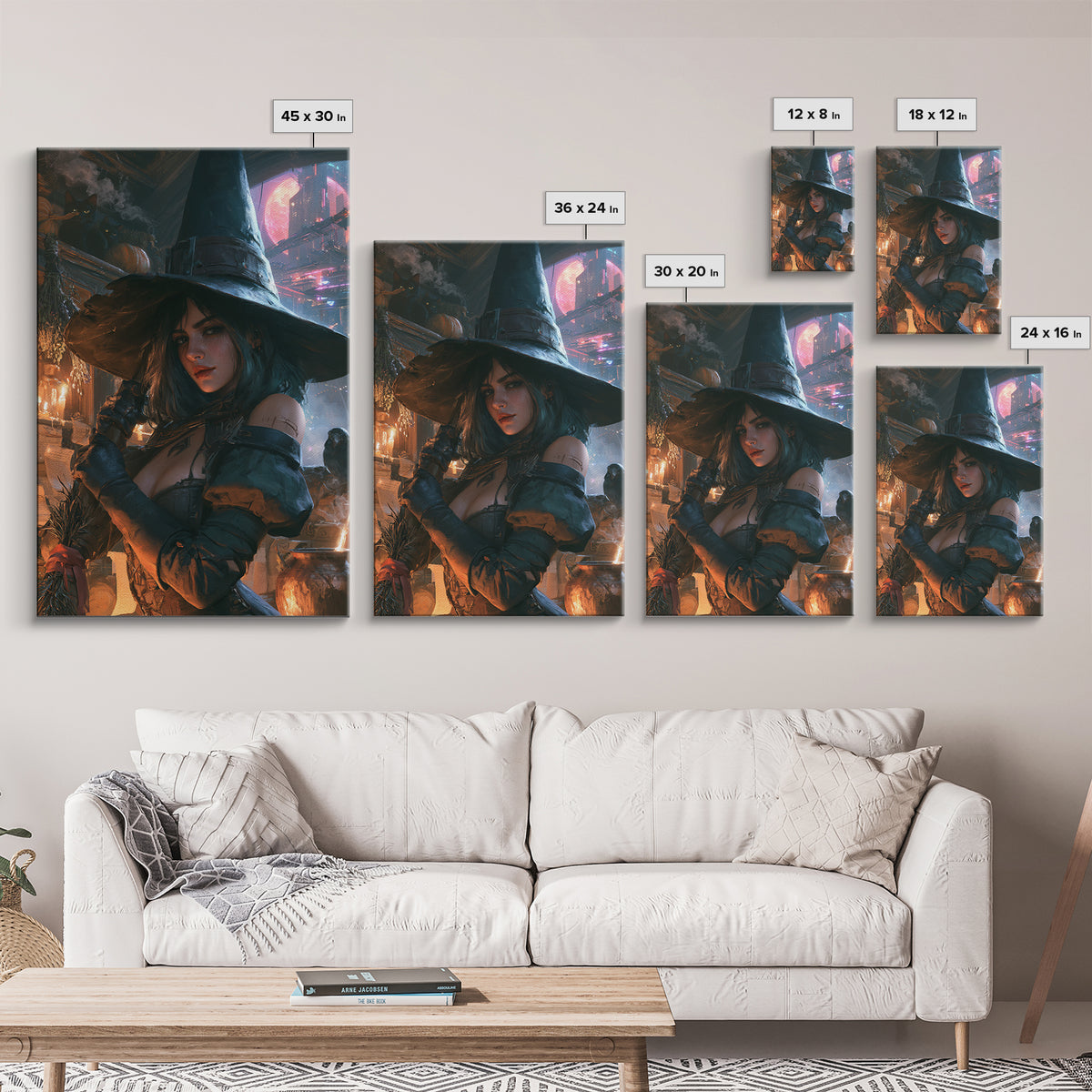 The Cyberpunk Witch, Dark Academia Wall Art, Vertical Wall Art, Canvas Print, Gothic Wall Decor, Halloween Portrait Art, Halloween Decor