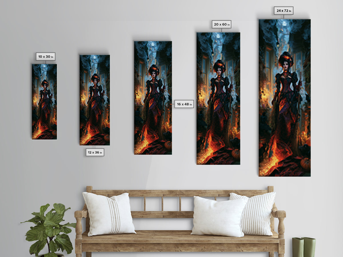 The Cyberpunk Witch, Victorian Horror Portrait, Tall Narrow Wall Art, Canvas Print, Gothic Wall Decor, Halloween Portrait Art