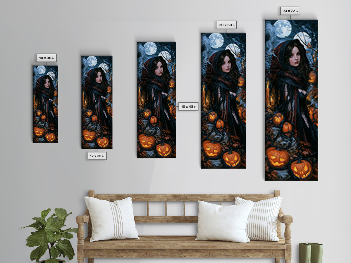 The Alien Pumpkin Patch, Antique Gothic Portrait, Tall Narrow Wall Art, Framed Canvas Print, Gothic Wall Decor, Halloween Portrait Art