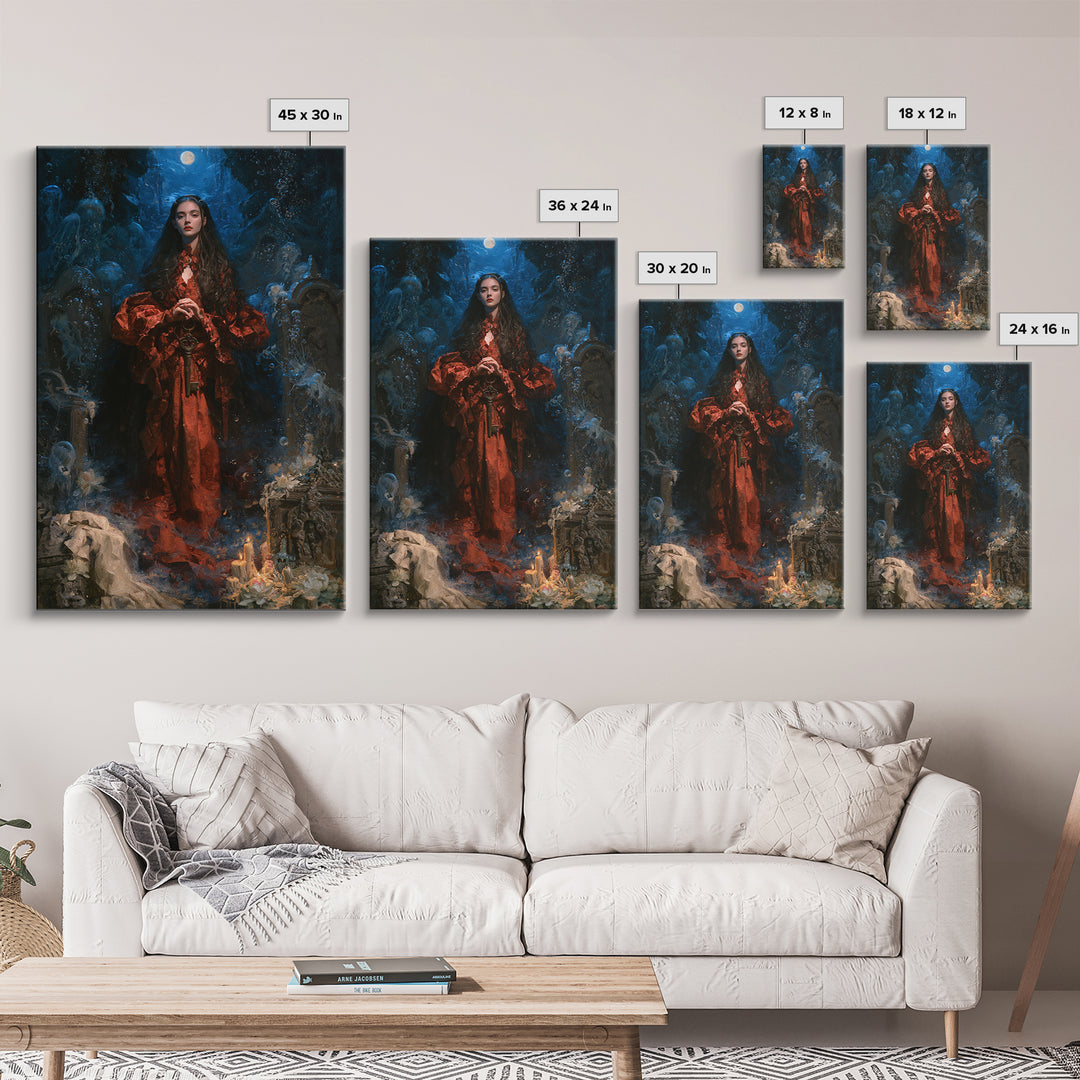 The Underwater Graveyard, Macabre Victorian Decor, Vertical Wall Art, Framed Canvas Print, Gothic Wall Decor, Halloween Portrait Art