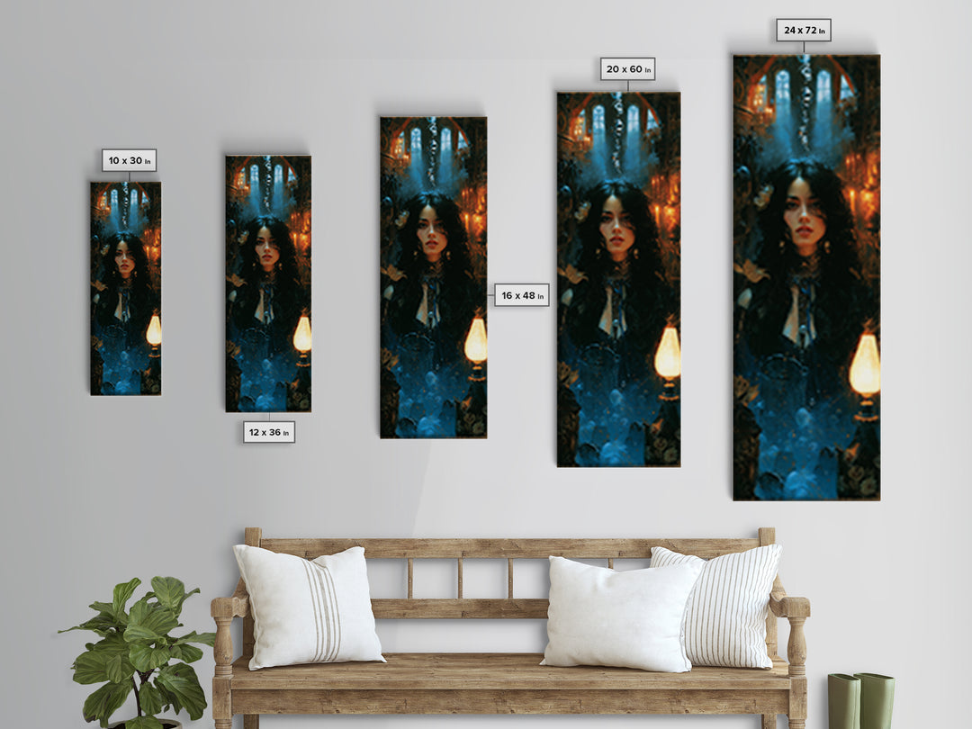 The Underwater Graveyard, Antique Gothic Portrait, Tall Narrow Wall Art, Framed Canvas Print, Gothic Wall Decor, Halloween Portrait Art