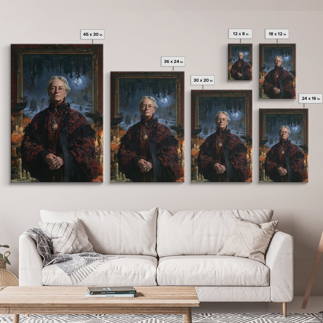 The Upside-Down Cemetery, Victorian Horror Portrait, Vertical Wall Art, Framed Canvas Print, Gothic Wall Decor, Halloween Portrait Art