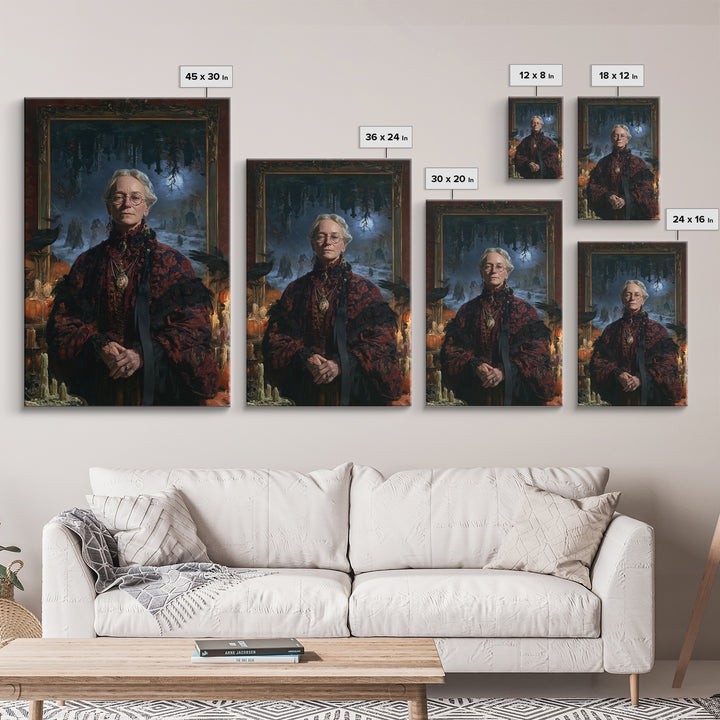 The Upside-Down Cemetery, Victorian Horror Portrait, Vertical Wall Art, Framed Canvas Print, Gothic Wall Decor, Halloween Portrait Art