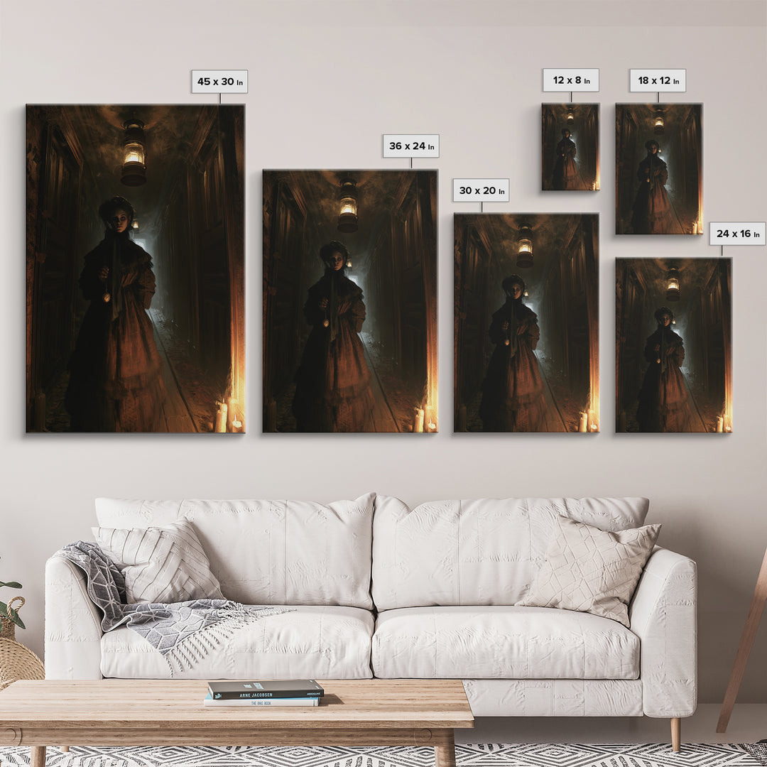 The Infinite Hallway, Dark Academia Wall Art, Vertical Wall Art, Canvas Print, Gothic Wall Decor, Halloween Portrait Art, Halloween Wall Art