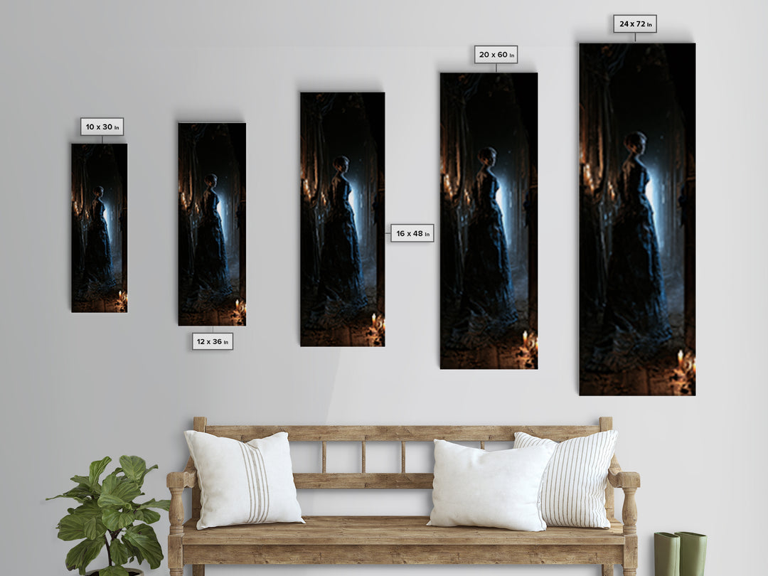 The Infinite Hallway, Dark Academia Wall Art, Tall Narrow Wall Art, Framed Canvas Print, Gothic Wall Decor, Halloween Portrait Art