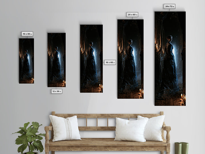 The Infinite Hallway, Dark Academia Wall Art, Tall Narrow Wall Art, Framed Canvas Print, Gothic Wall Decor, Halloween Portrait Art