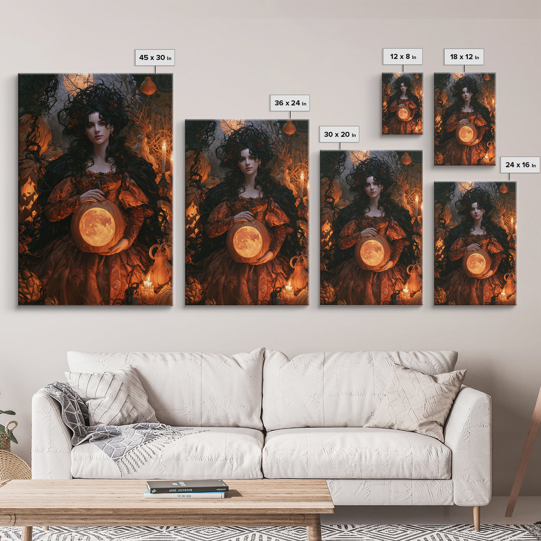 The Moon Inside A Pumpkin, Antique Gothic Portrait, Vertical Wall Art, Canvas Print, Gothic Wall Decor, Halloween Portrait Art