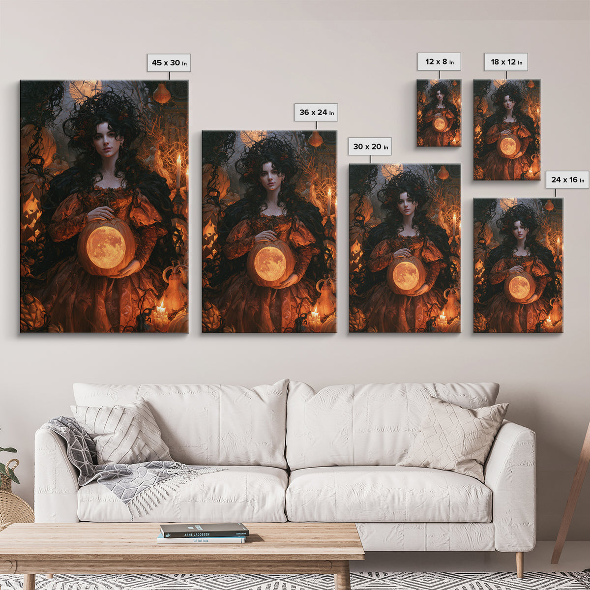 The Moon Inside A Pumpkin, Antique Gothic Portrait, Vertical Wall Art, Canvas Print, Gothic Wall Decor, Halloween Portrait Art