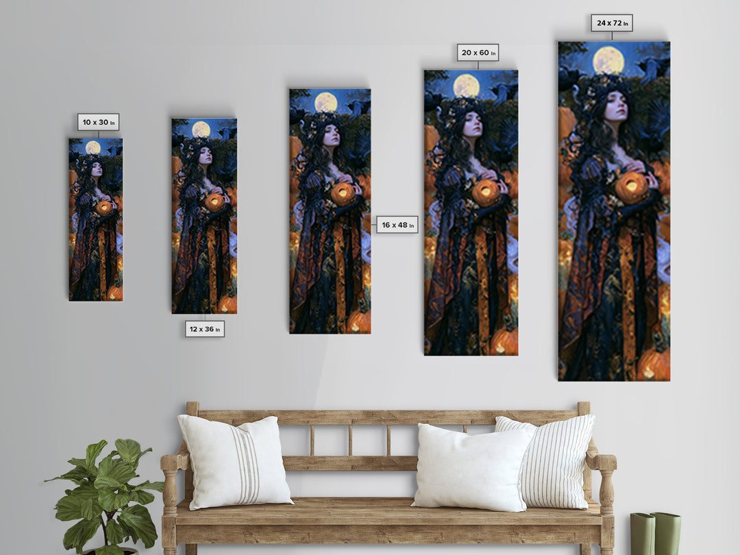 The Moon Inside A Pumpkin, Victorian Horror Portrait, Tall Narrow Wall Art, Framed Canvas Print, Gothic Wall Decor, Halloween Portrait Art