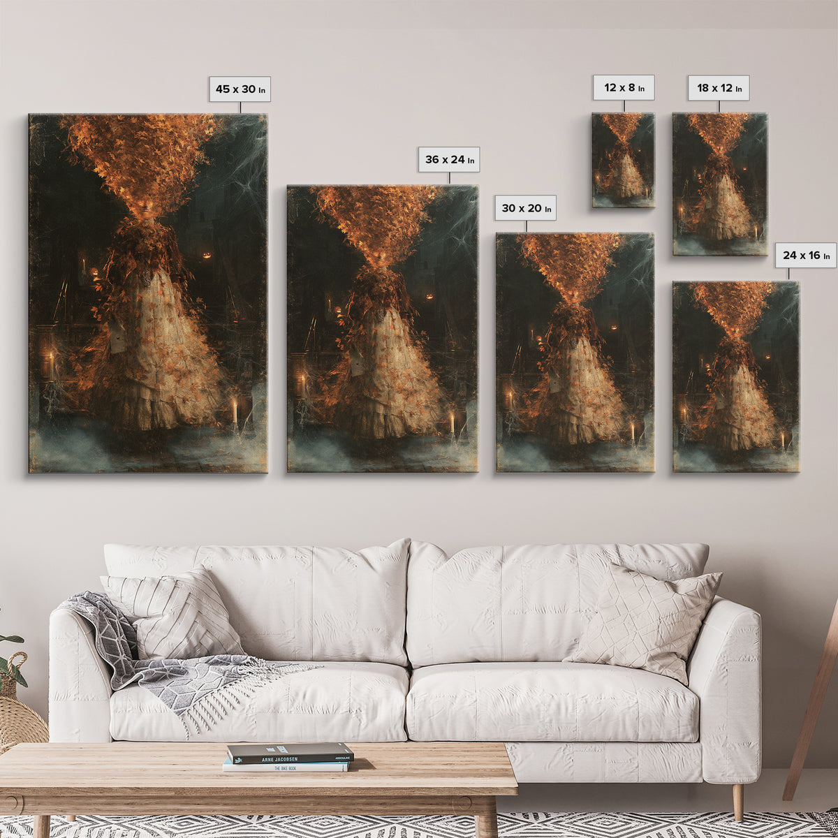 The Autumn-Leaf Ghost, Victorian Gothic Art, Vertical Wall Art, Canvas Print, Gothic Wall Decor, Halloween Portrait Art, Macabre Wall Art