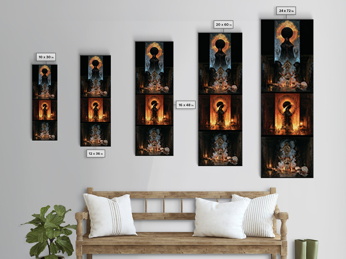 The Eclipse Summoning, Victorian Horror Portrait, Tall Narrow Wall Art, Framed Canvas Print, Gothic Wall Decor, Halloween Portrait Art