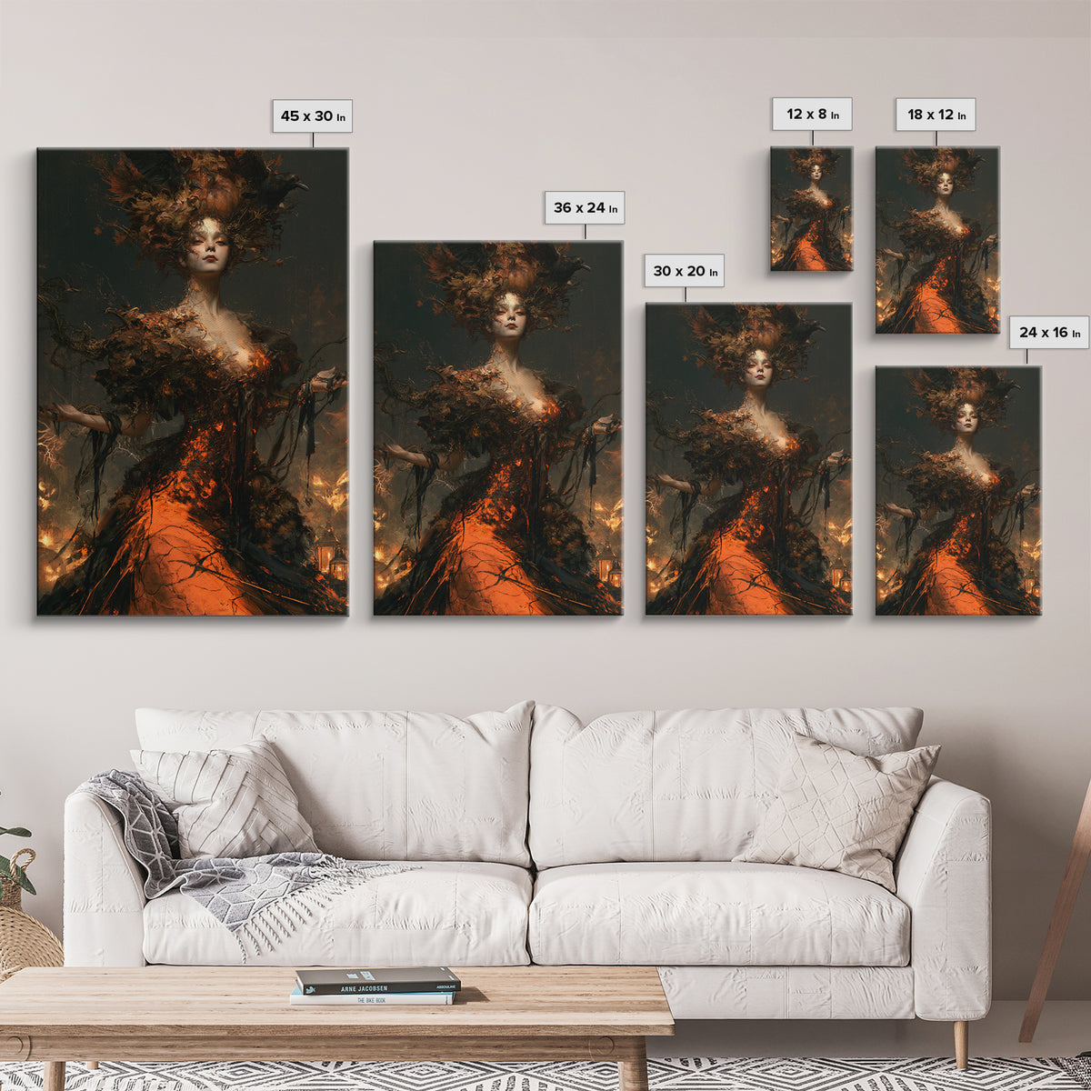 The Personification Of October, Victorian Gothic Art, Vertical Wall Art, Framed Canvas Print, Gothic Wall Decor, Halloween Portrait Art