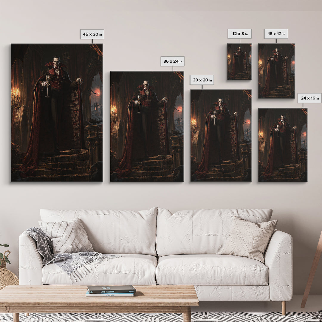 The Crimson Count Of Hollow Keep, Victorian Gothic Art, Vertical Wall Art, Framed Canvas Print, Gothic Wall Decor, Halloween Portrait Art