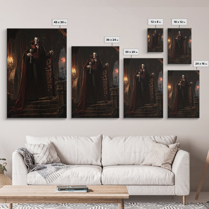 The Crimson Count Of Hollow Keep, Victorian Gothic Art, Vertical Wall Art, Framed Canvas Print, Gothic Wall Decor, Halloween Portrait Art