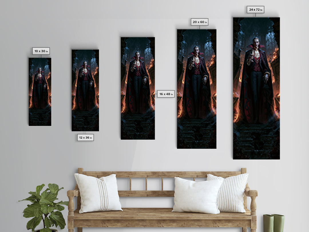 The Crimson Count Of Hollow Keep, Macabre Victorian Decor, Tall Narrow Wall Art, Canvas Print, Gothic Wall Decor, Halloween Portrait Art