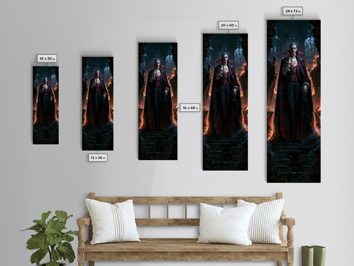 The Crimson Count Of Hollow Keep, Macabre Victorian Decor, Tall Narrow Wall Art, Canvas Print, Gothic Wall Decor, Halloween Portrait Art