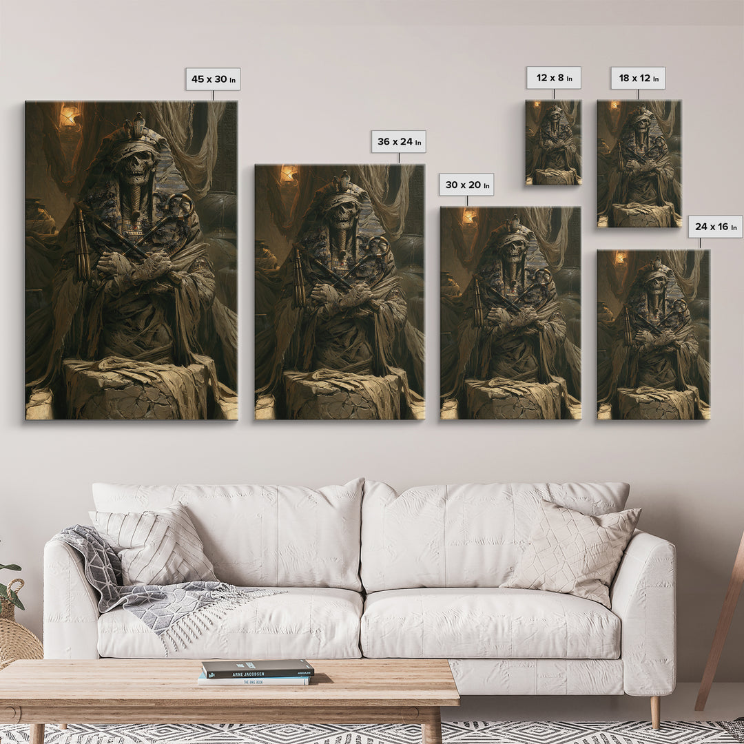 The Pharaoh Of Dustbound Silence, Victorian Horror Portrait, Vertical Wall Art, Framed Canvas Print, Gothic Wall Decor, Dark Fantasy Art
