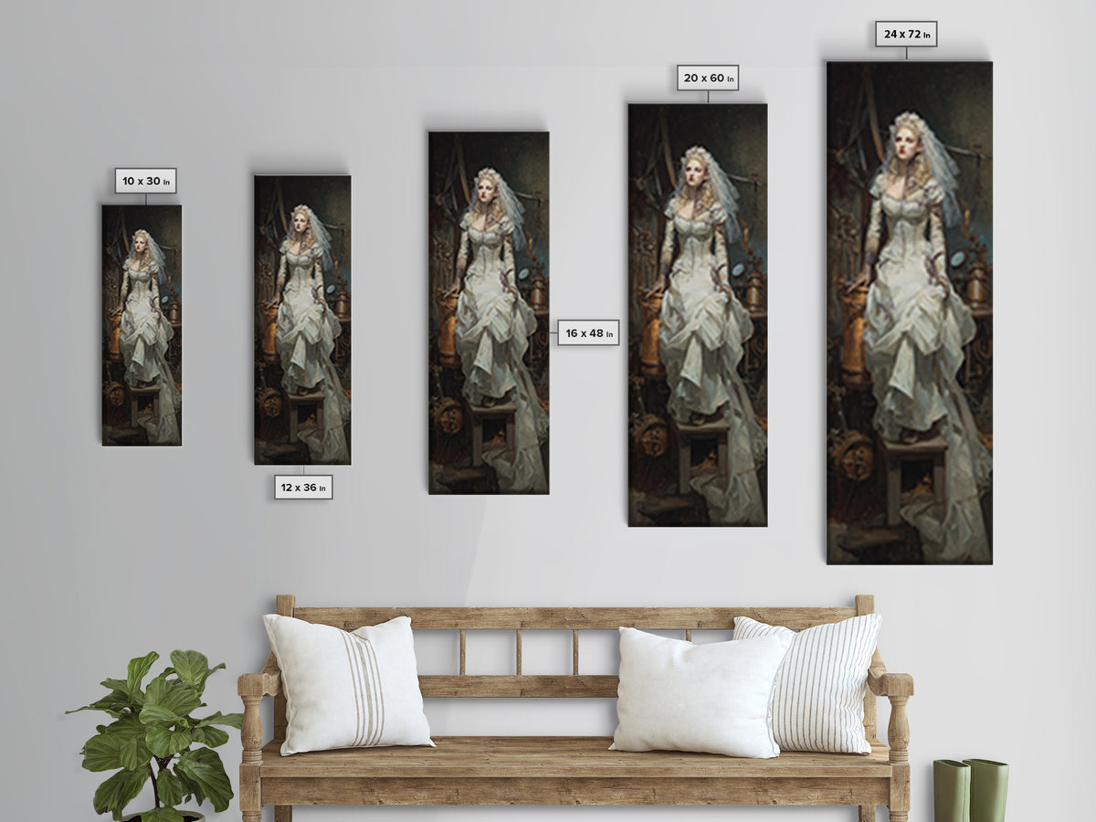 The Stitched Bride Of Thunder Hall, Macabre Victorian Decor, Tall Narrow Wall Art, Framed Canvas Print, Gothic Wall Decor, Spooky Wall Decor