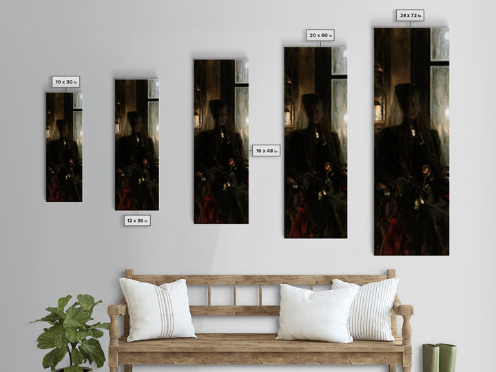 The Invisible Mourner Of Glass House, Macabre Victorian Decor, Tall Narrow Wall Art, Canvas Print, Gothic Wall Decor, Halloween Portrait Art