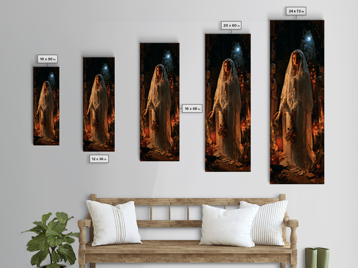 The Wax Bride Of Mourning Hall, Antique Gothic Portrait, Tall Narrow Wall Art, Framed Canvas Print, Gothic Wall Decor, Macabre Wall Art