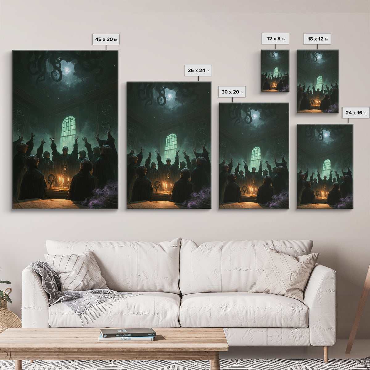 The Choir Of Deepwater Acolytes, Victorian Gothic Art, Vertical Wall Art, Framed Canvas Print, Gothic Wall Decor, Halloween Portrait Art