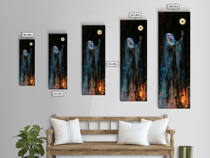 The Bride Of The Abyssal Moon, Antique Gothic Portrait, Tall Narrow Wall Art, Canvas Print, Gothic Wall Decor, Halloween Portrait Art