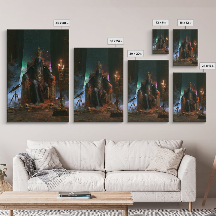 The Watcher In The Coral Throne, Lovecraftian Portrait Art, Vertical Wall Art, Framed Canvas Print, Gothic Wall Decor, Gothic Home Decor
