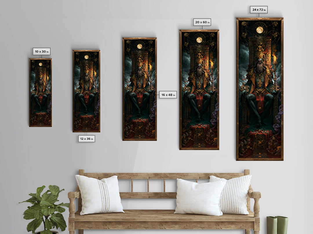 The Watcher In The Coral Throne, Macabre Victorian Decor, Tall Narrow Wall Art, Framed Canvas Print, Gothic Wall Decor, Macabre Wall Art