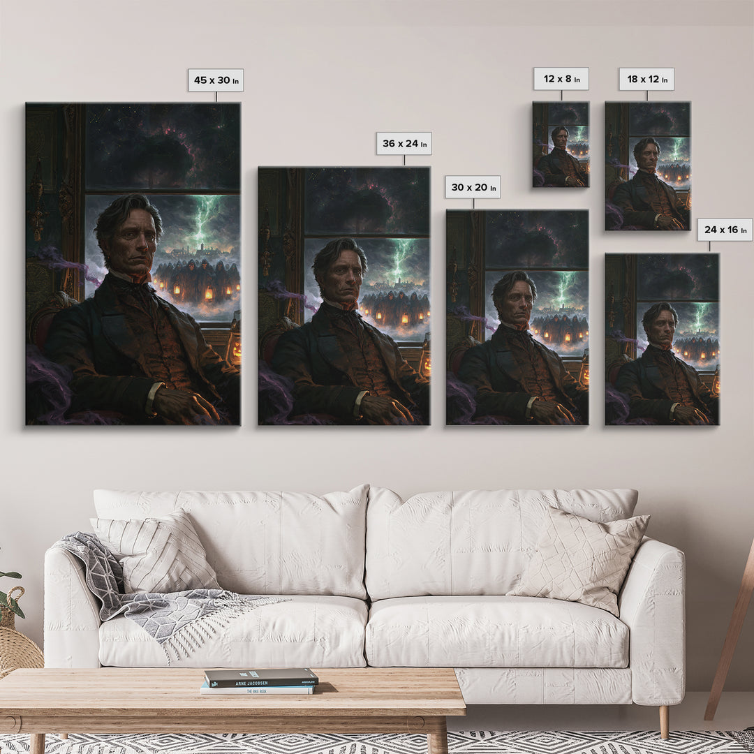 The Innsmouth Lantern Procession, Antique Gothic Portrait, Vertical Wall Art, Canvas Print, Gothic Wall Decor, Halloween Portrait Art
