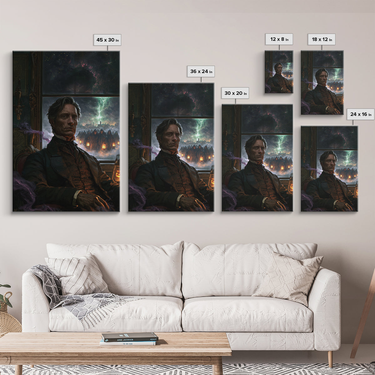 The Innsmouth Lantern Procession, Antique Gothic Portrait, Vertical Wall Art, Canvas Print, Gothic Wall Decor, Halloween Portrait Art