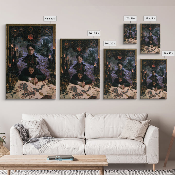 The Mapmaker Of Impossible Shores, Macabre Victorian Decor, Vertical Wall Art, Framed Canvas Print, Gothic Wall Decor, Spooky Wall Decor