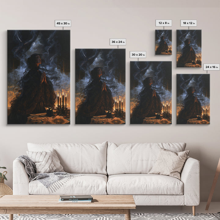 The Widow Of The Whispering Comet, Victorian Cosmic Horror, Vertical Wall Art, Framed Canvas Print, Gothic Wall Decor, Gothic Home Decor