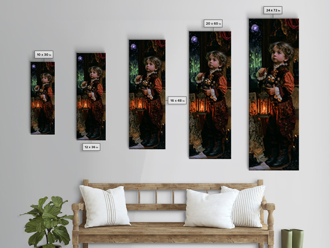 The Child Who Caught A Moon-Spawn, Lovecraftian Portrait Art, Tall Narrow Wall Art, Canvas Print, Gothic Wall Decor, Halloween Portrait Art